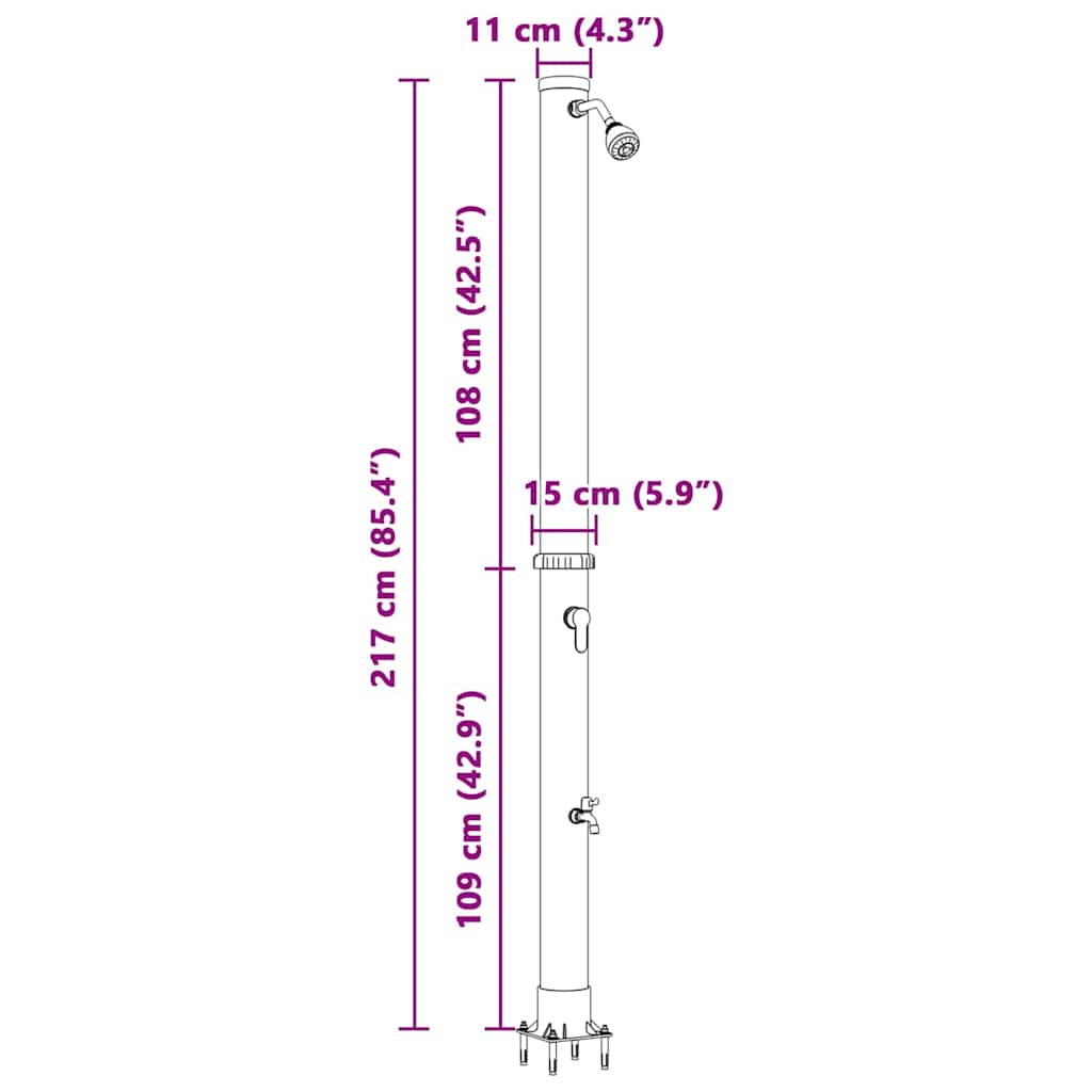 Utendørs Soldusj Svart 217 Cm Pvc Og Aluminium