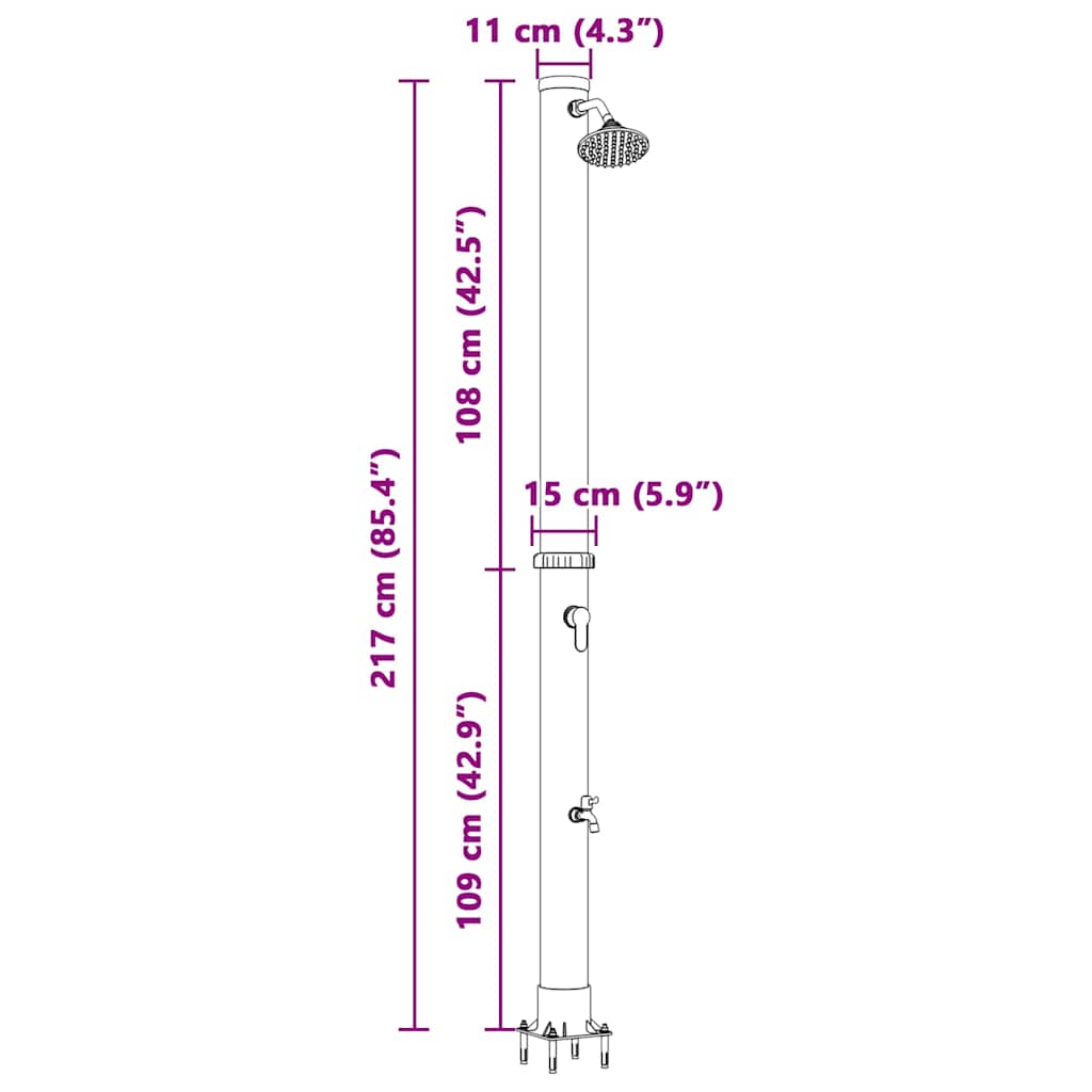 Utendørs Soldusj Svart 217 Cm Pvc Og Aluminium
