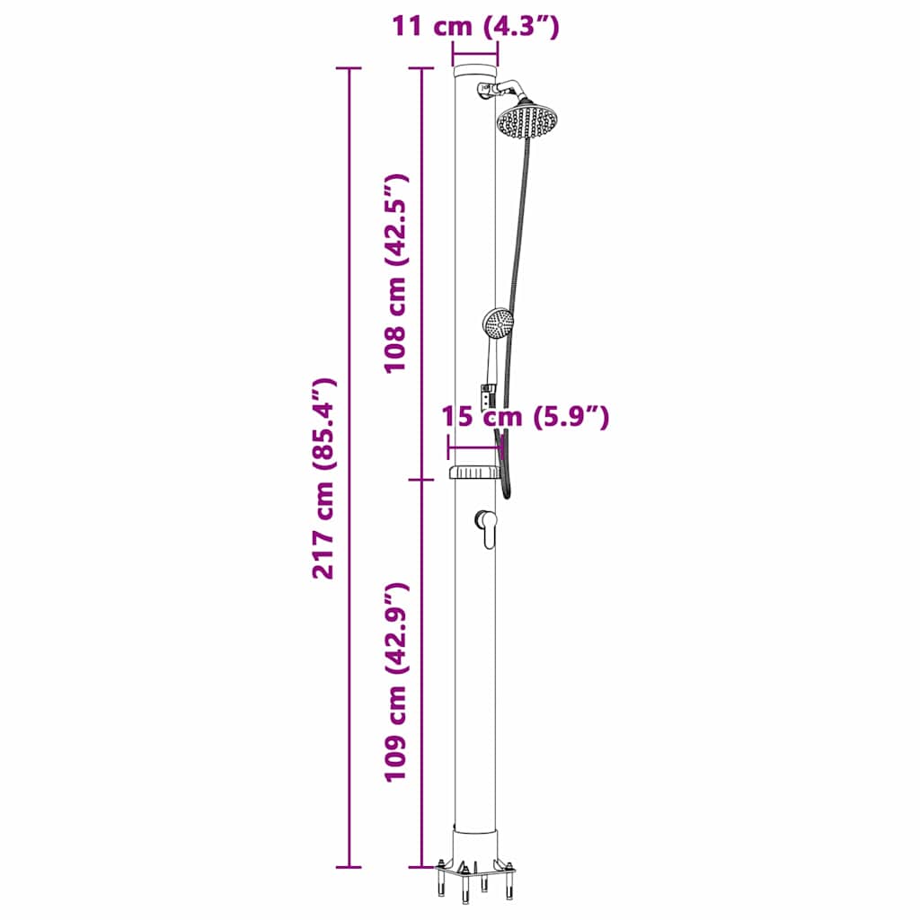 Utendørs Soldusj Svart 217 Cm Pvc Og Aluminium
