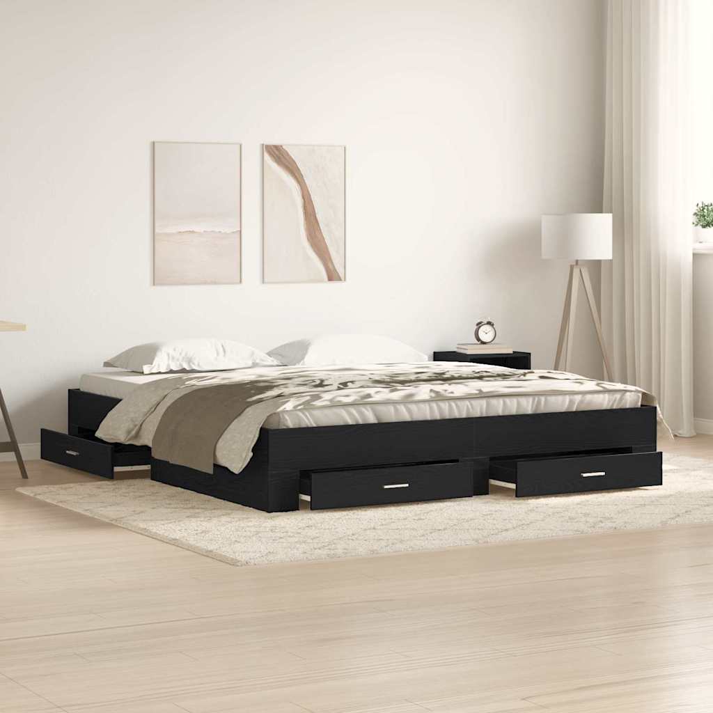 Sengestamme Med Skuff Svart Eik 180 X 200 Cm Konstruert Tre