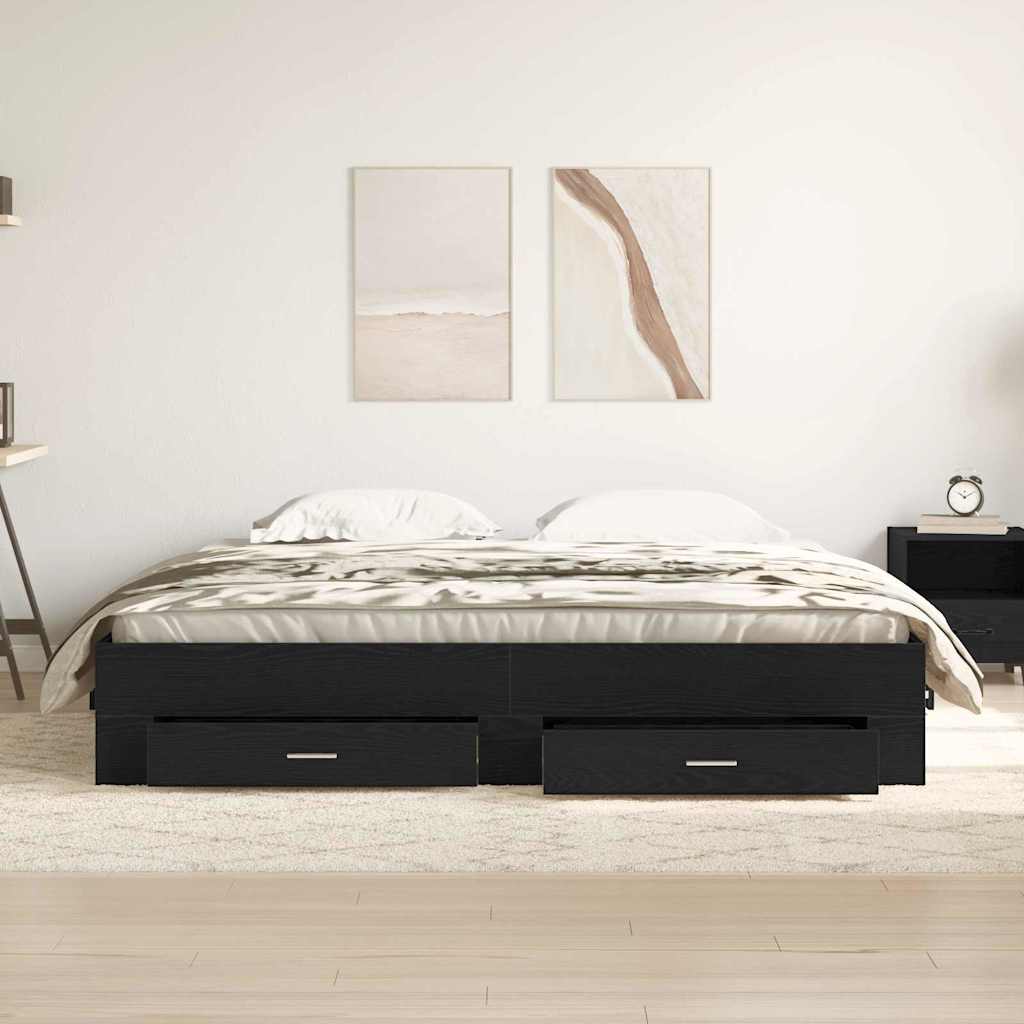 Sengestamme Med Skuff Svart Eik 180 X 200 Cm Konstruert Tre