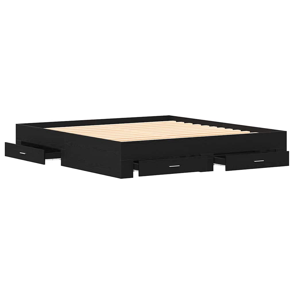 Sengestamme Med Skuff Svart Eik 180 X 200 Cm Konstruert Tre