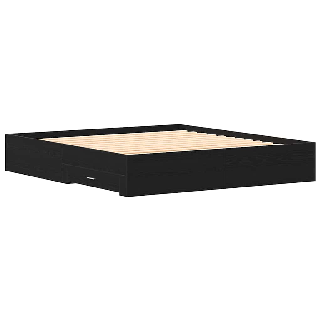 Sengestamme Med Skuff Svart Eik 180 X 200 Cm Konstruert Tre