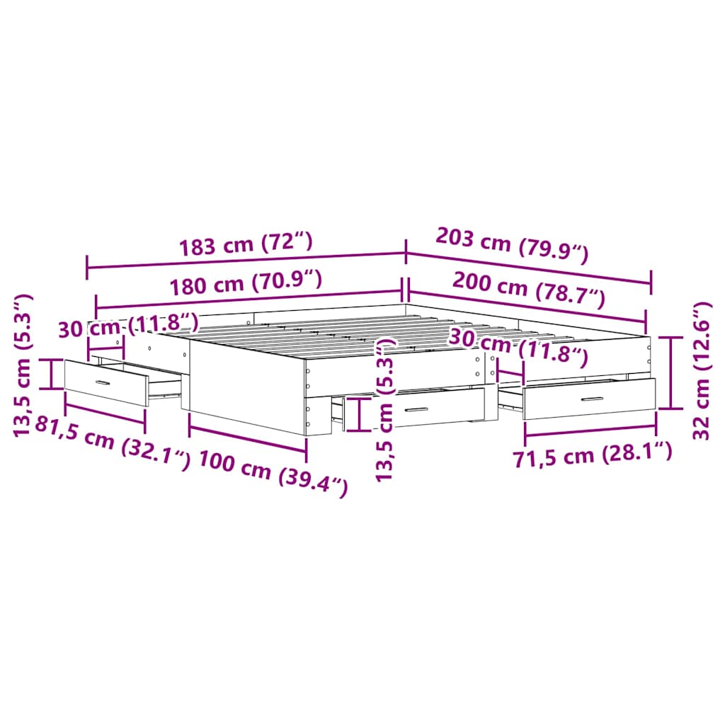 Sengestamme Med Skuff Svart Eik 180 X 200 Cm Konstruert Tre
