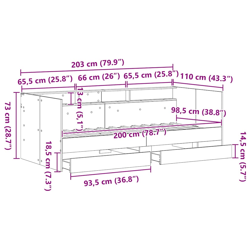 Seng Med Hodegjerde Svart Eik 100 X 200 Cm Konstruert Tre