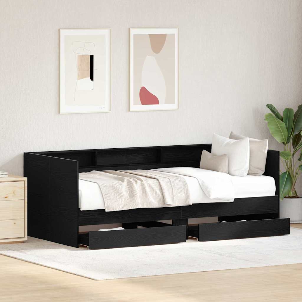 Seng Med Hodegjerde Svart Eik 90 X 200 Cm Konstruert Tre