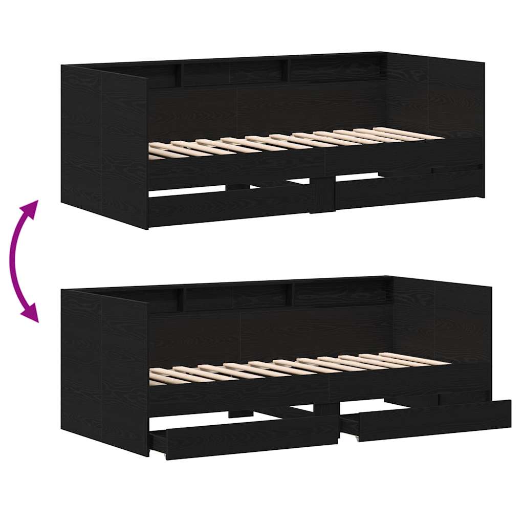 Seng Med Hodegjerde Svart Eik 90 X 200 Cm Konstruert Tre
