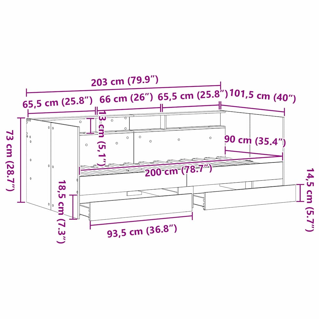 Seng Med Hodegjerde Svart Eik 90 X 200 Cm Konstruert Tre