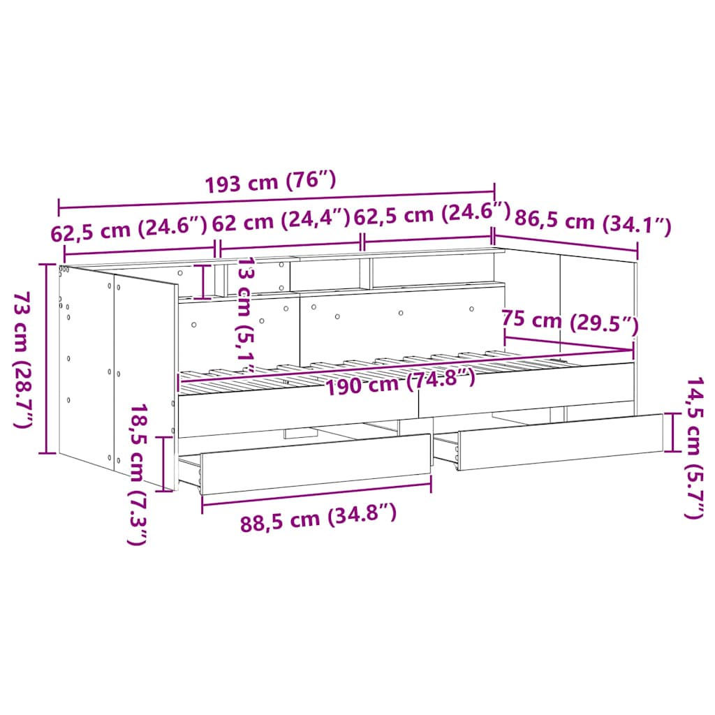 Seng Med Hodegjerde Svart Eik 75 X 190 Cm Konstruert Tre
