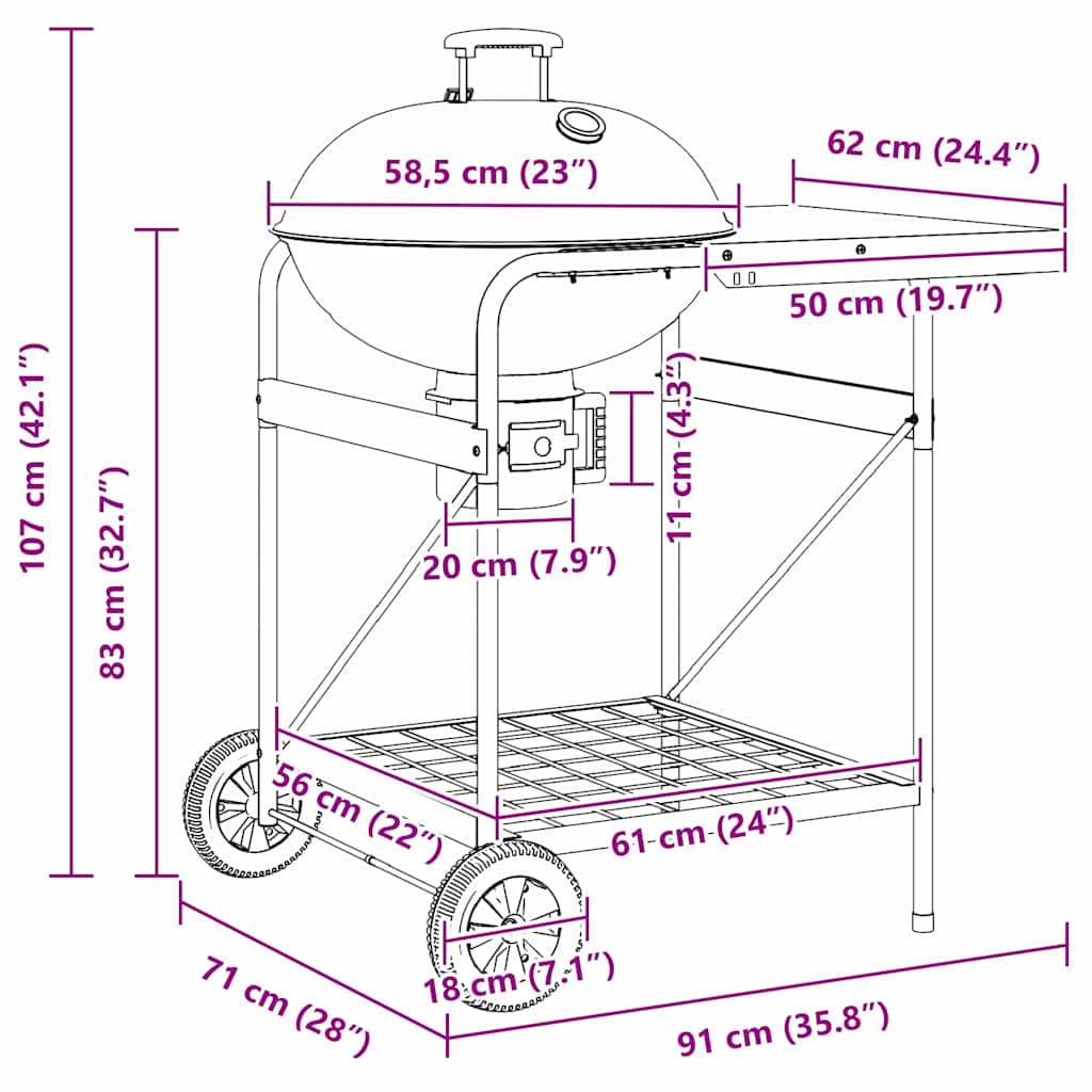 Utendørs Grill Med Hjul Svart 91 X 71 X 107 Cm Metall