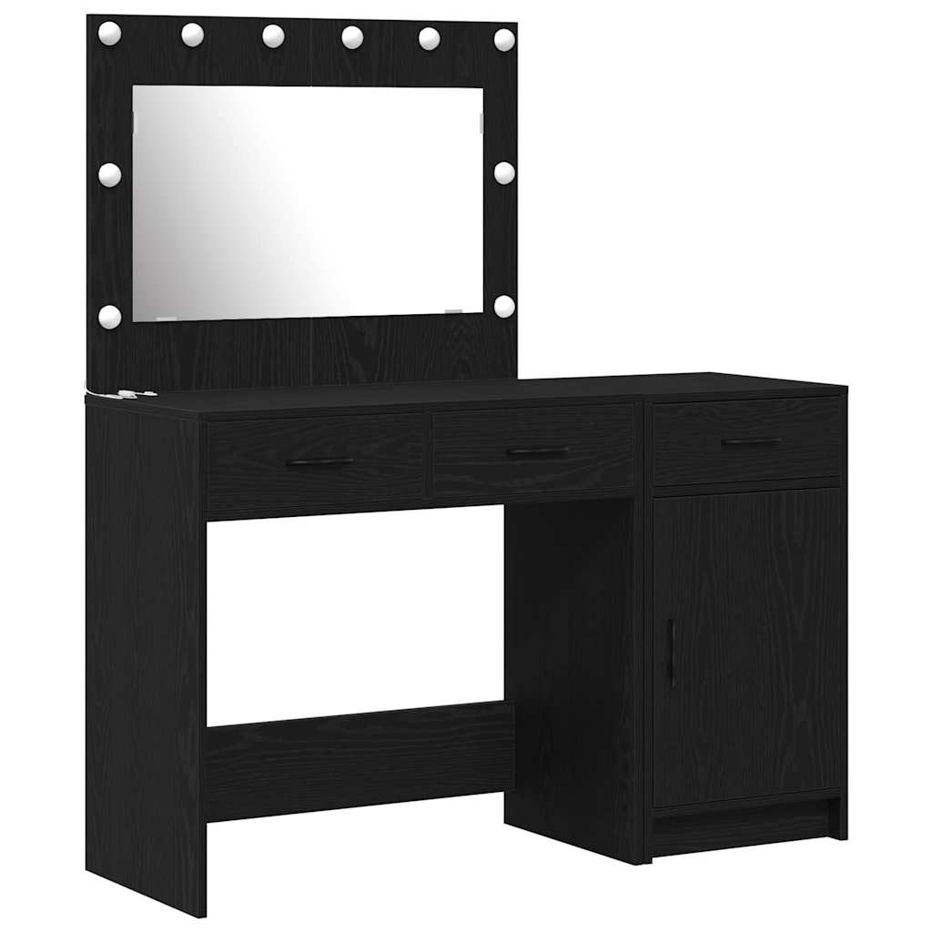 Sminkebord Med Speillys Med Skuff 2 Pcs Svart Konstruert Tre