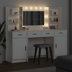 Dressingbordsett Med Led Med Speillys 3 Pcs Hvit Konstruert Tre