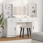 Dressingbordsett Med Led Med Speillys 3 Pcs Hvit Konstruert Tre