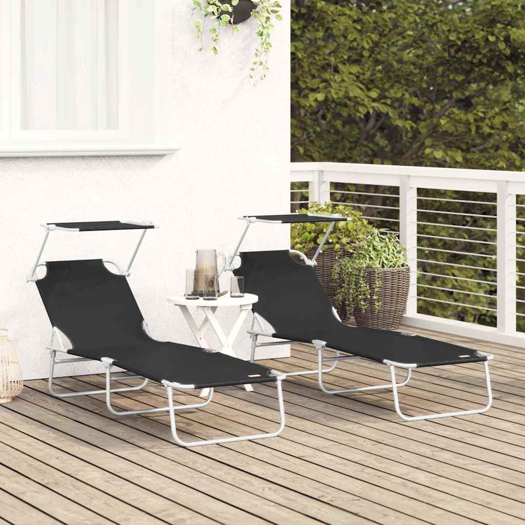 Solstol 2 Pcs Svart 58 X 188 X 77Cm Polyester