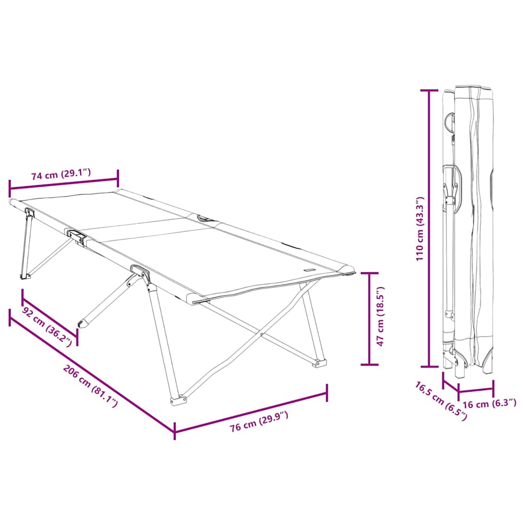 Sammenleggbar Camping Seng Blå 206 X 76 X 74 Cm Oxford-Stoff