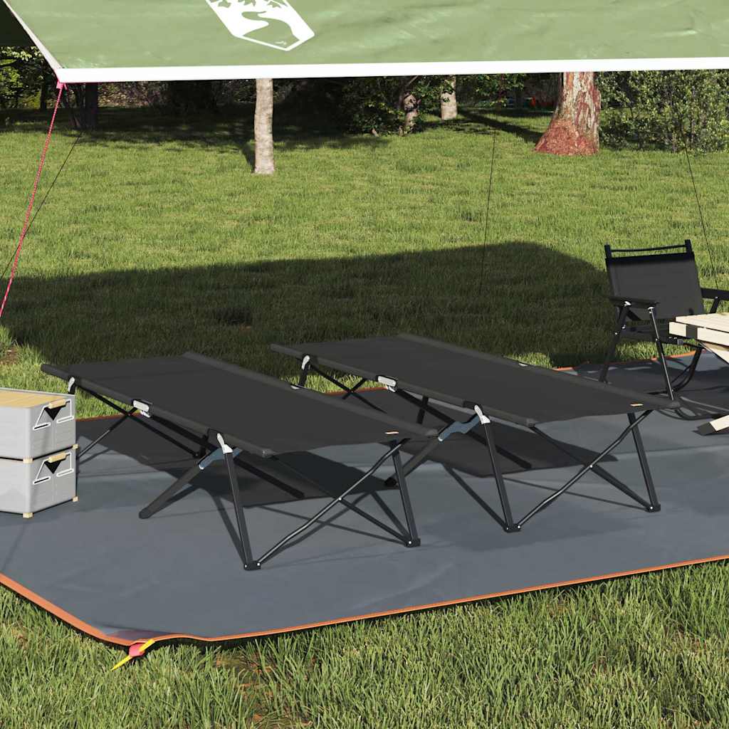 Sammenleggbar Camping Seng 2 Pcs Svart 206 X 76 X 74 Cm