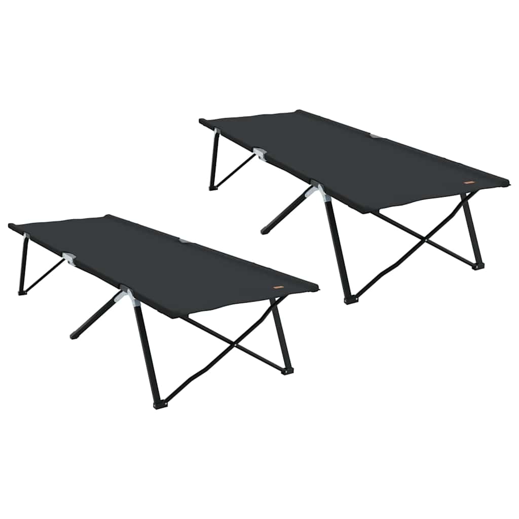 Sammenleggbar Camping Seng 2 Pcs Svart 206 X 76 X 74 Cm