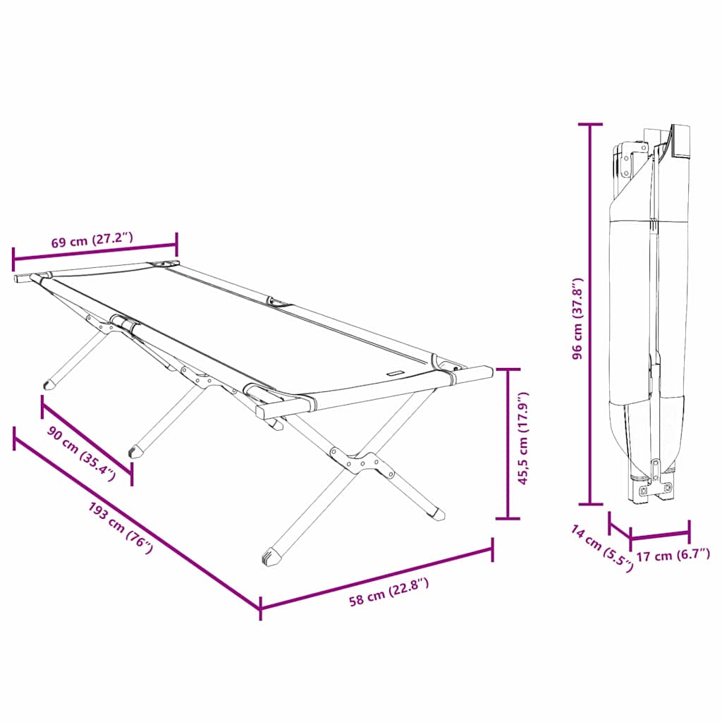 Sammenleggbar Camping Seng Svart Oxford-Stoff