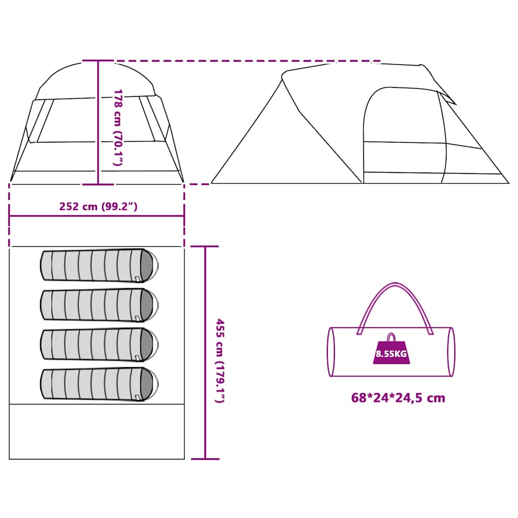 Dome Telt For 4 Personer Grå Og Oransje 455 X 252 X 178 Cm