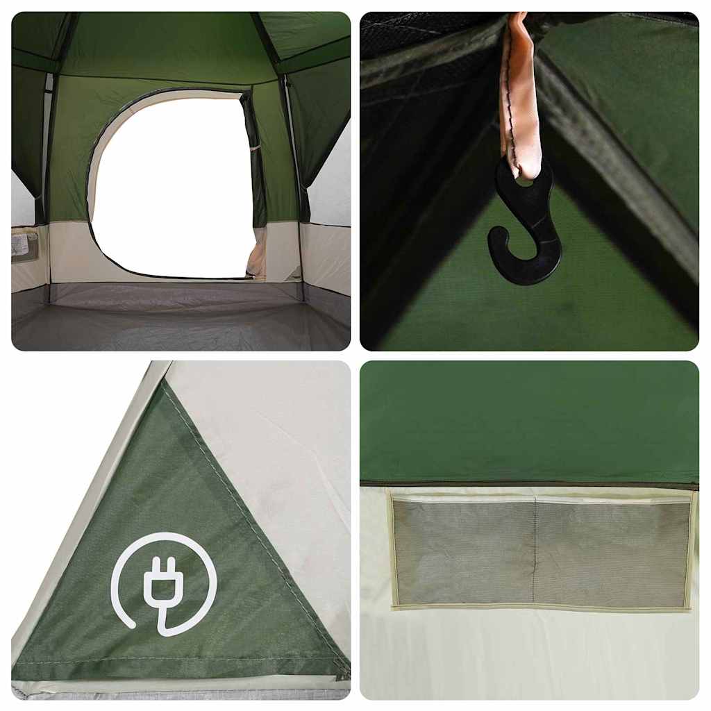 Hytte Telt For 5 Personer Grønn Og Hvit 333 X 317 X 194 Cm