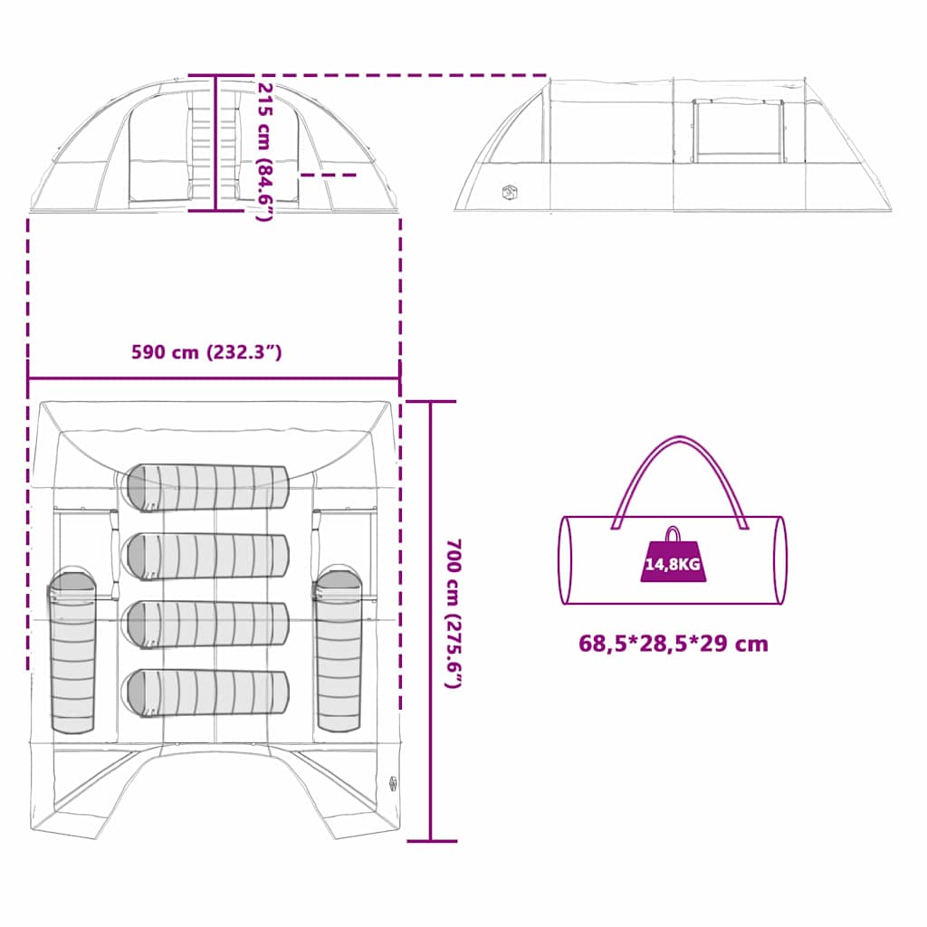 Tunnel Telt For 6 Personer Blå Og Grå 700 X 590 X 215 Cm