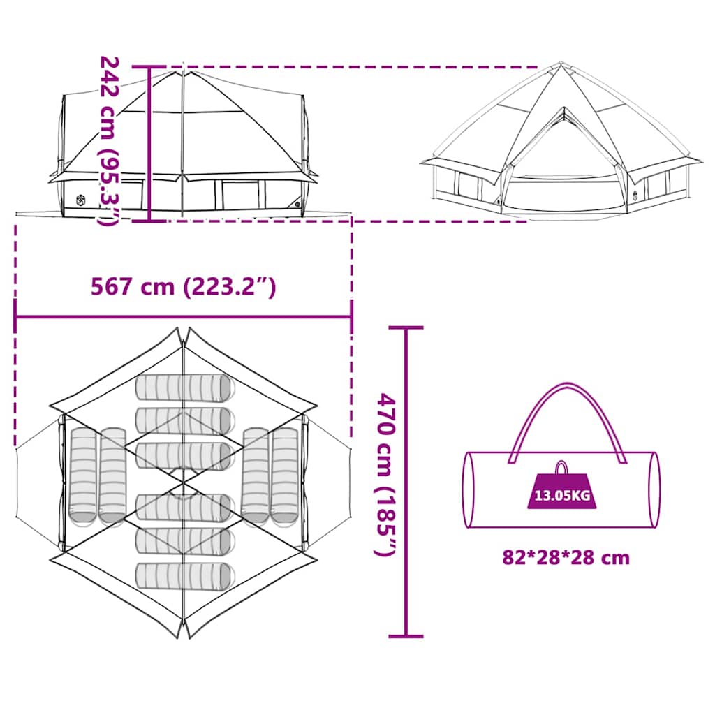 Teepee Tent 10-Person Med Tak Grønn Og Hvit 567 X 470 X 242 Cm