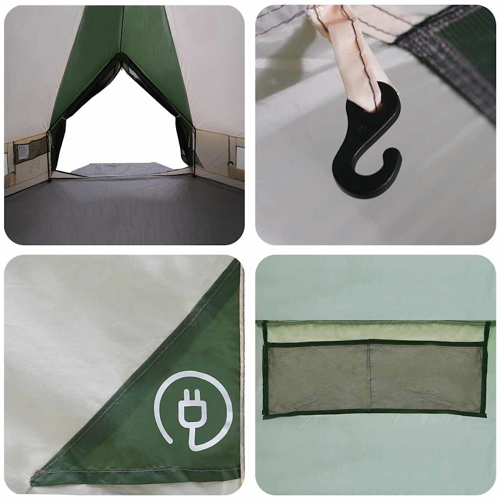 Teepee Telt 8-Personer Med Tak Grønn Og Hvit 490 X 410 X 210 Cm