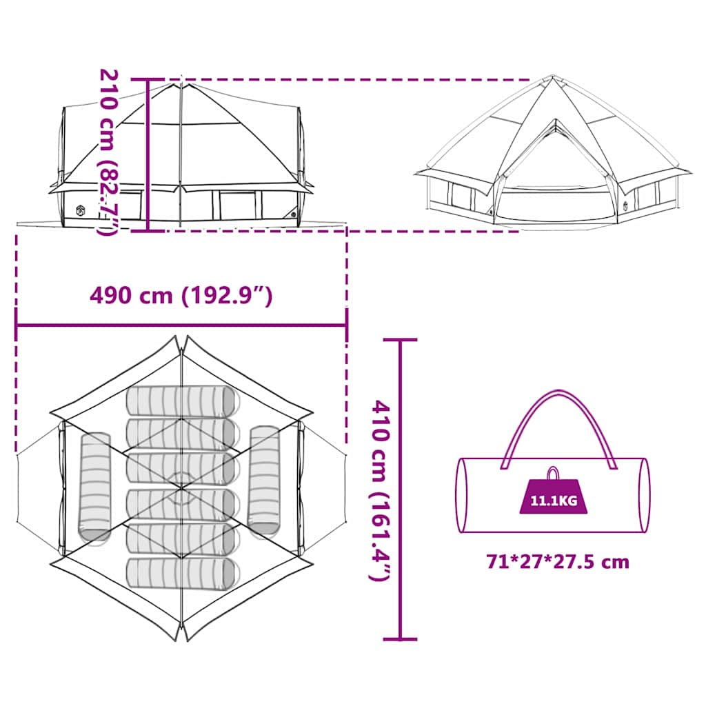 Teepee Telt 8-Personer Med Tak Grønn Og Hvit 490 X 410 X 210 Cm