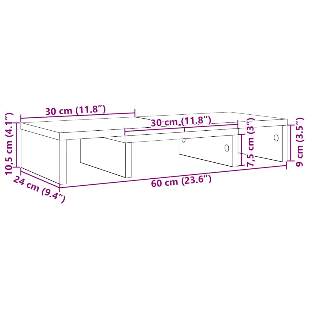 Skjermstativ Justerbar Svart Eik 60X24X10,5 Cm Konstruert Tre