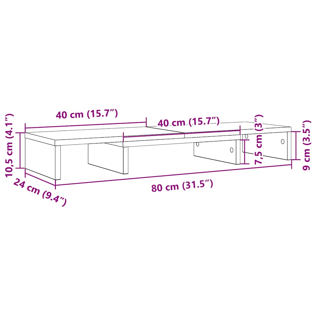 Skjermstativ Justerbar Svart Eik 80X24X10,5 Cm