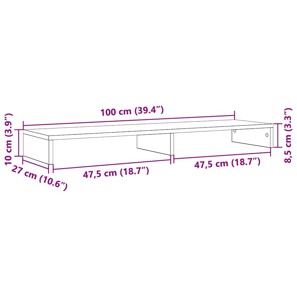 Skjermhylle Svart Eik 100X27X10 Cm