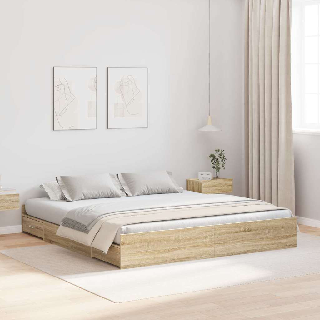 Seng Med Lagring Sonoma Eik 180 X 200 Cm Konstruert Tre
