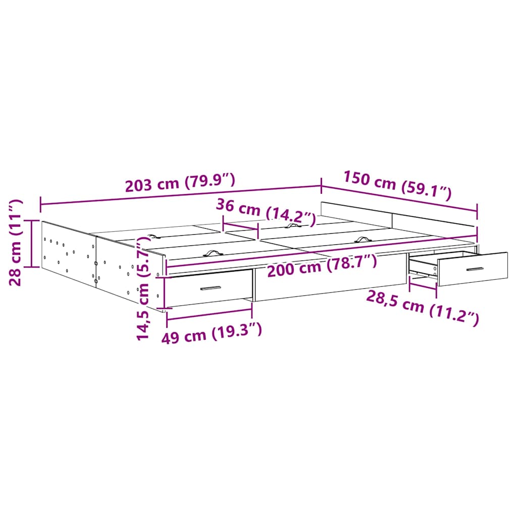 Seng Med Lagring Med Skuff Hvit 150 X 200 Cm Konstruert Tre