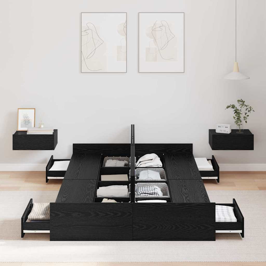 Seng Med Lagring Svart Eik 120 X 200 Cm Konstruert Tre
