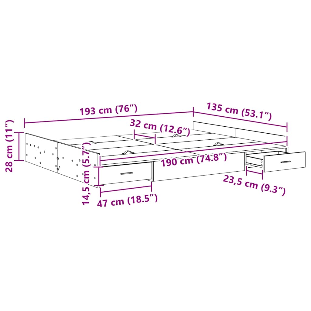 Seng Med Lagring Med Skuff Hvit 135 X 190 Cm Konstruert Tre
