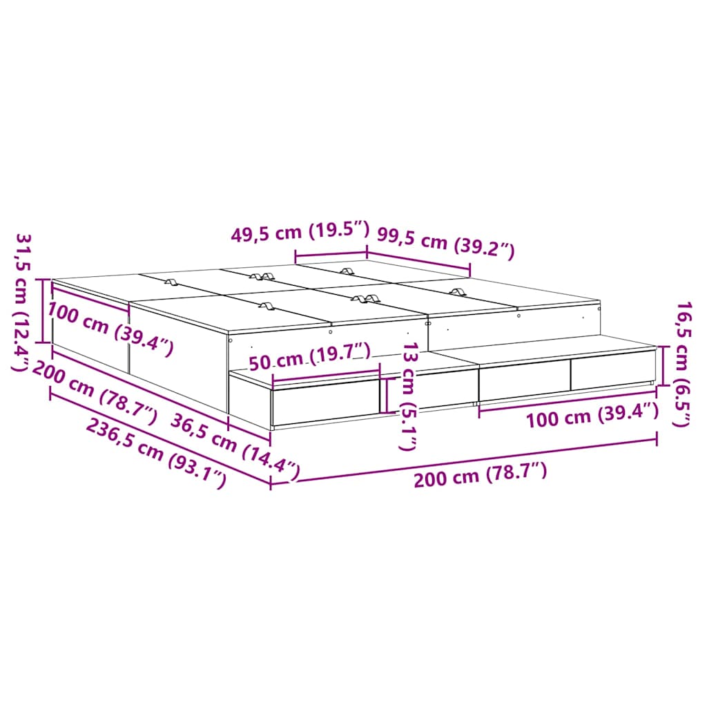 Seng Med Lagring Med Skuff Hvit 200 Cm Konstruert Tre