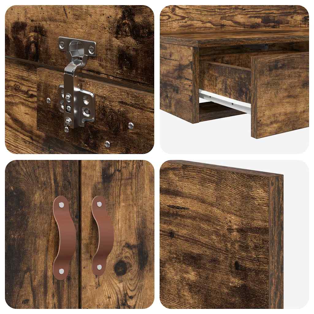 Seng Med Lagring Med Skuff Røkt Eik 120 Cm Konstruert Tre