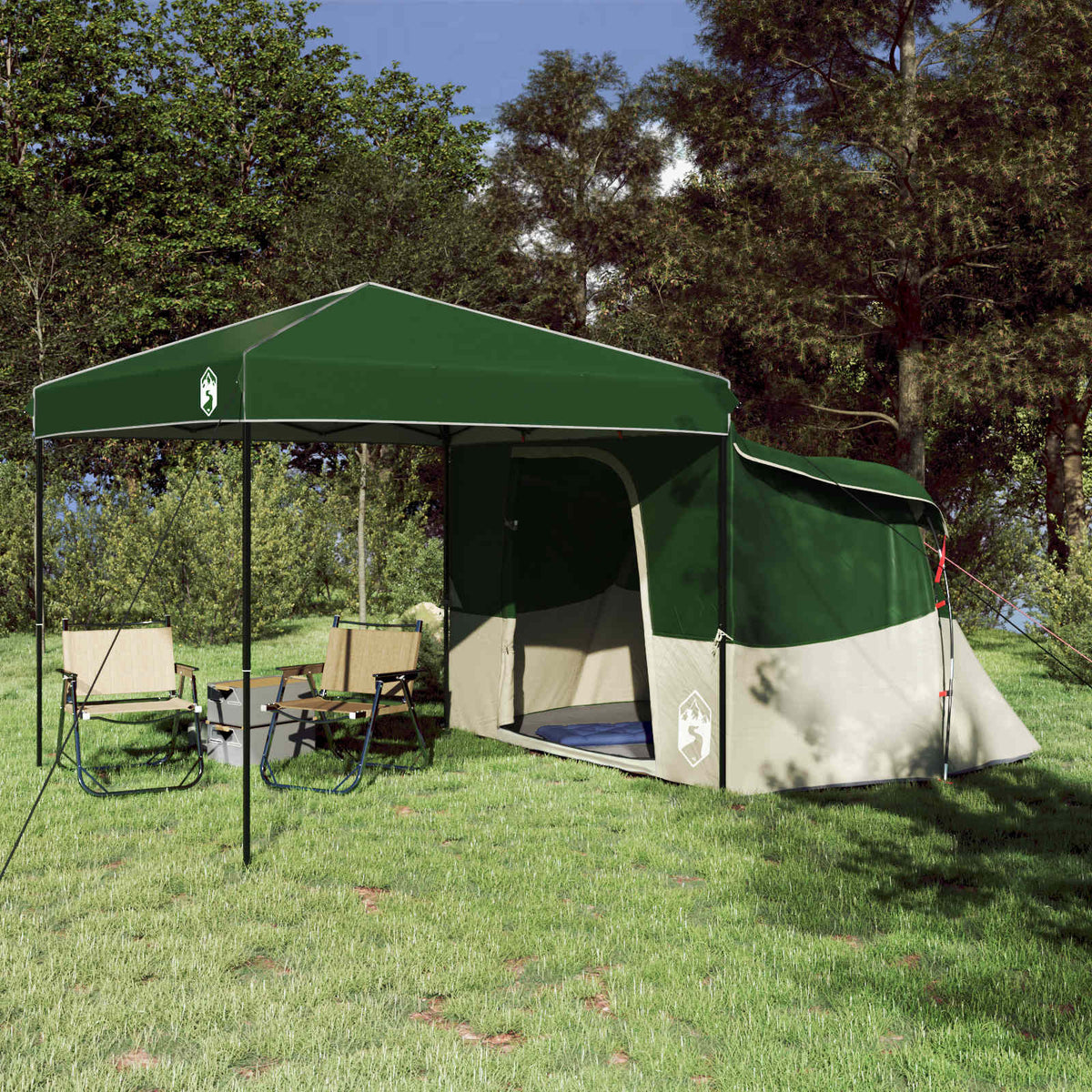 Camping Telt Sett Med Tak 2 Pcs Grønn Taffeta Og Stoff
