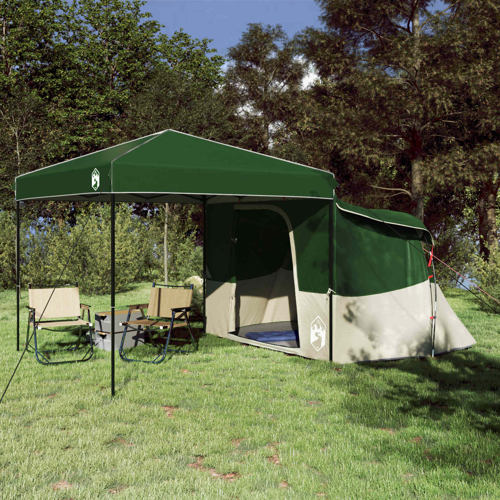 Camping Telt Sett Med Tak 2 Pcs Grønn Taffeta Og Stoff