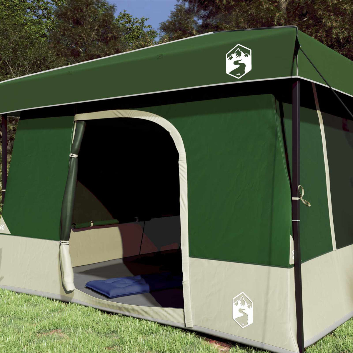 Camping Telt Sett Med Tak 2 Pcs Grønn Taffeta Og Stoff