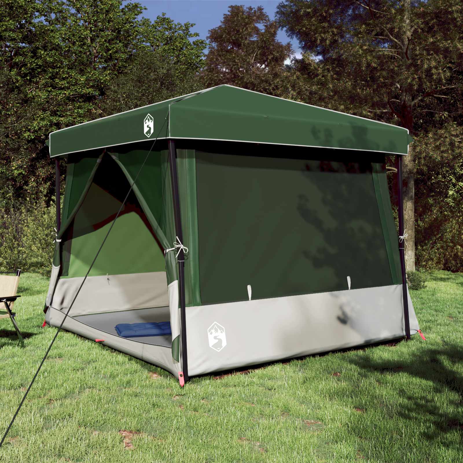Camping Telt Sett Med Tak 2 Pcs Grønn Taffeta Og Stoff