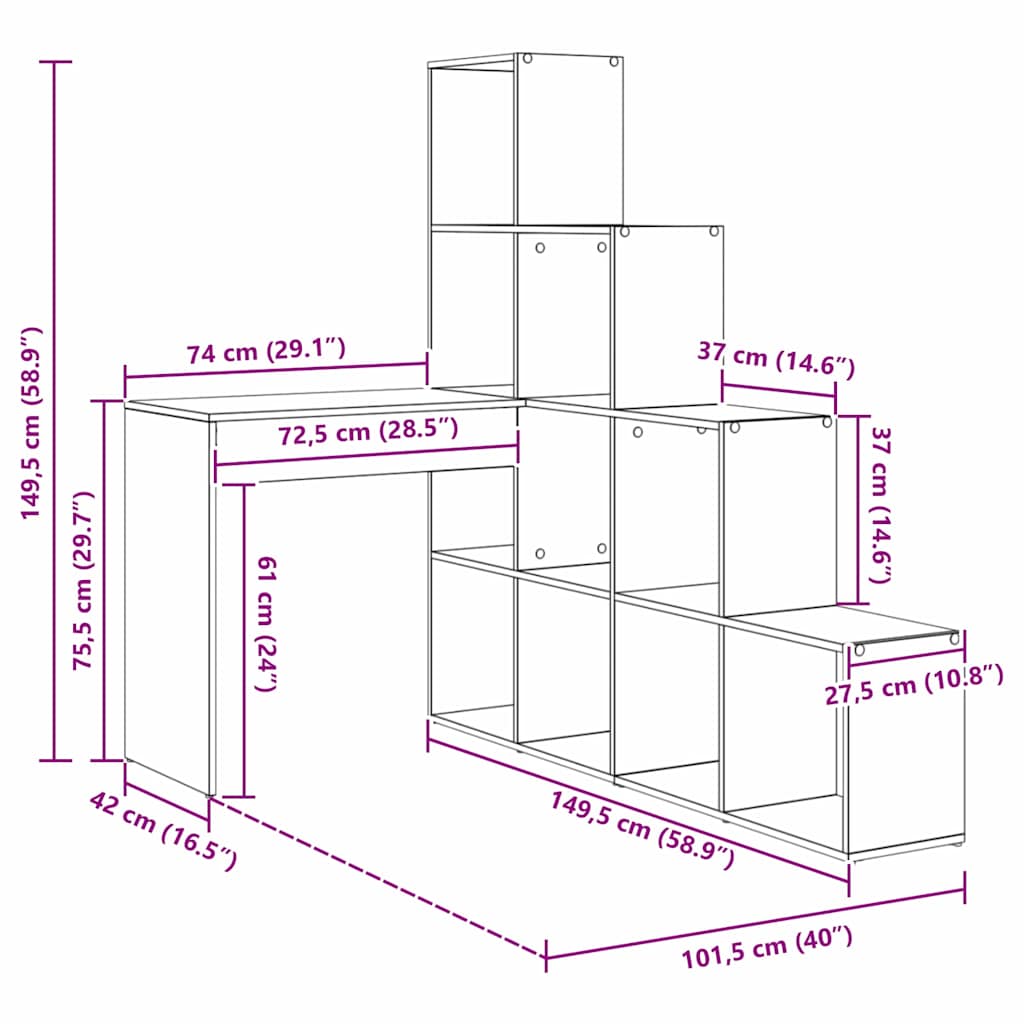 Hjørneskrivebord Med Hylle Sonoma Eik 101,5 X 149,5 X 149,5 Cm