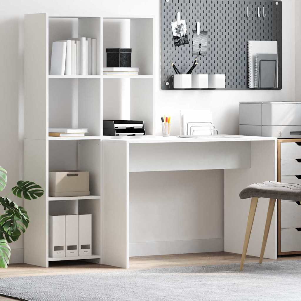Skrivebord Med Hylle Hvit 138,5 X 55 X 143 Cm Konstruert Tre