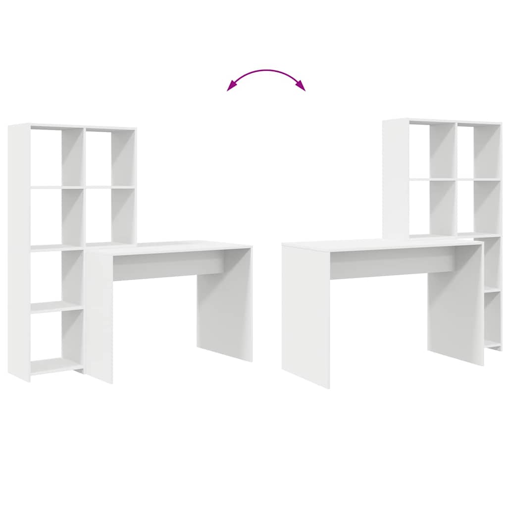 Skrivebord Med Hylle Hvit 138,5 X 55 X 143 Cm Konstruert Tre