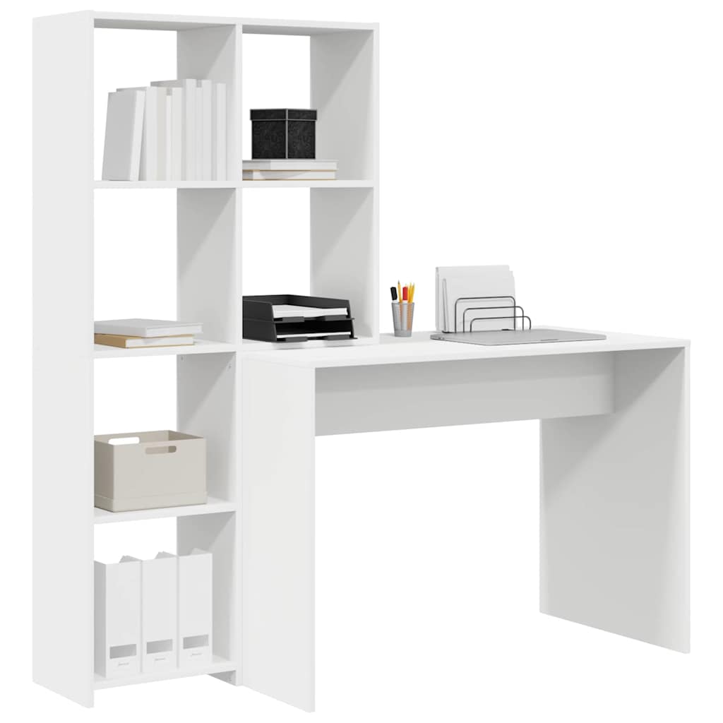 Skrivebord Med Hylle Hvit 138,5 X 55 X 143 Cm Konstruert Tre
