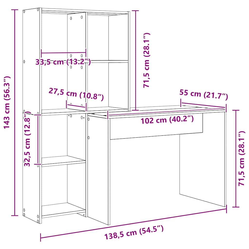 Skrivebord Artisan Eik 138,5 X 55 X 143 Cm Konstruert Tre