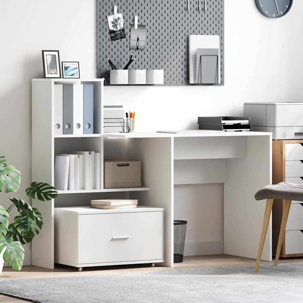 Skrivebord Med Skuff Hvit 131,5 X 50 X 106,5 Cm Konstruert Tre