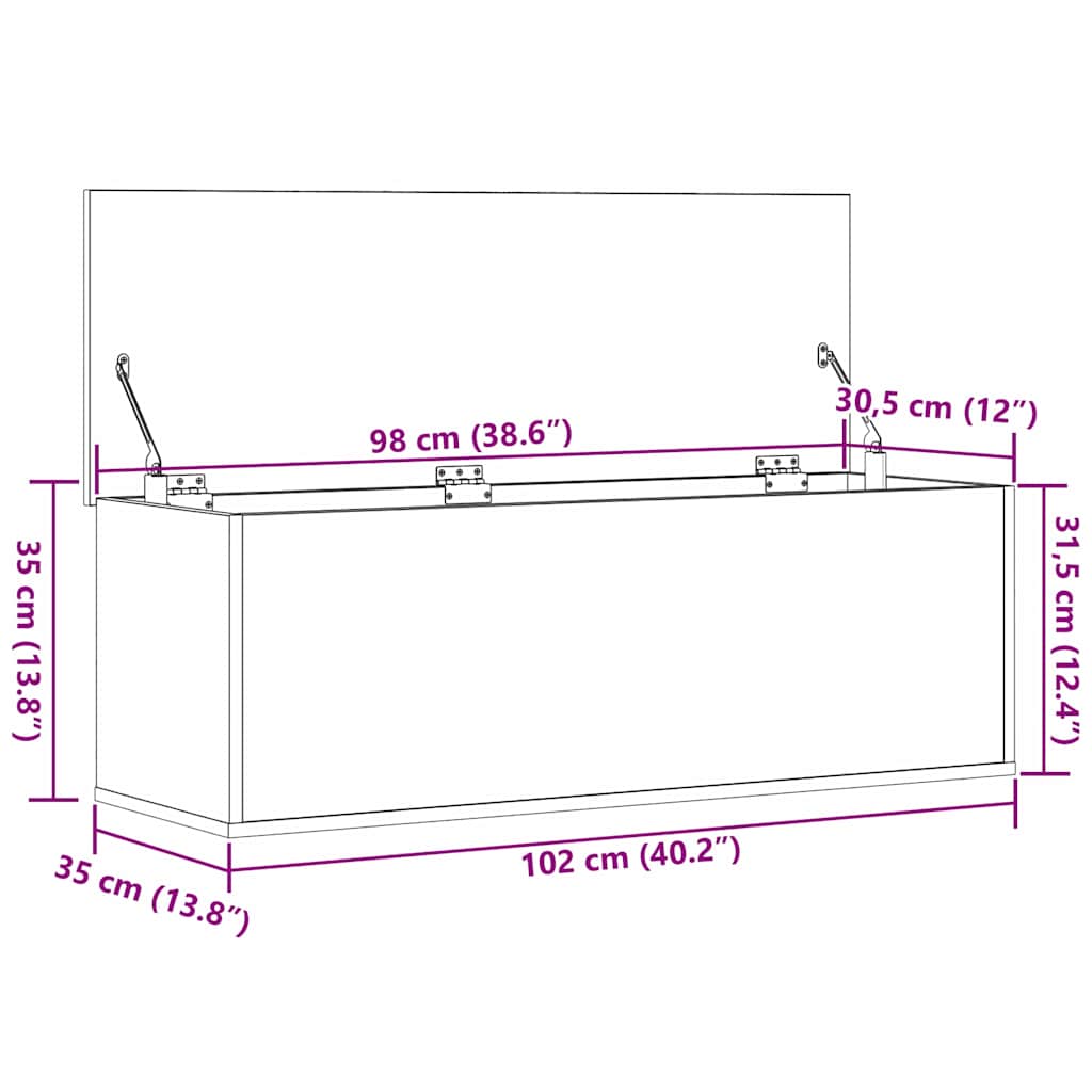 Lagringsboks Svart Eik 102 X 35 X 35 Cm Konstruert Tre