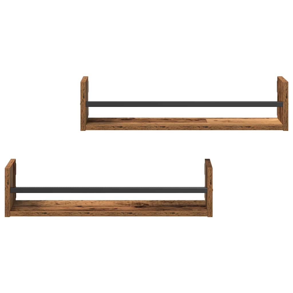 Vegghylle Veggmontert 2 Pcs Gammelt Tre 60 X 16 X 14 Cm