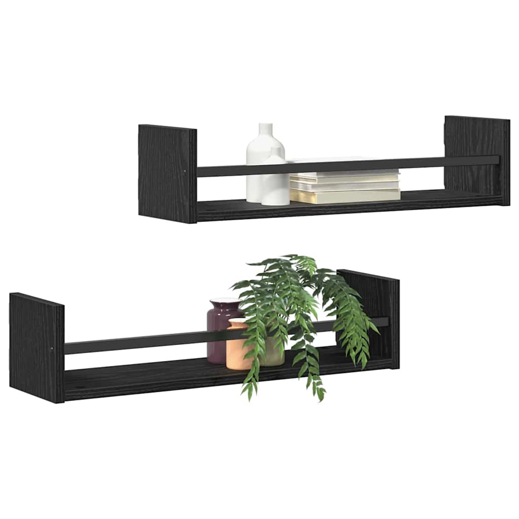 Vegghylle Veggmontert 2 Pcs Svart Eik 60 X 16 X 14 Cm